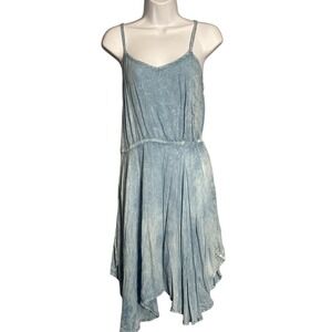 ACE FASHION Womens Blue Tie Dye Spaghetti Strap Asymmetrical Hem‎ Dress Size L